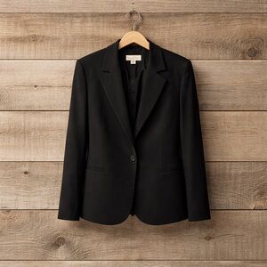 Carriage Court Fit Size 14 Petite Full Black Vtg. Polyester Single Button Blazer